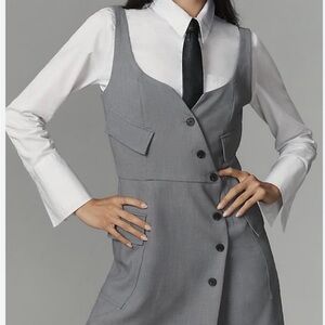 Stylish Gray Button-Up Dress with White Shirt